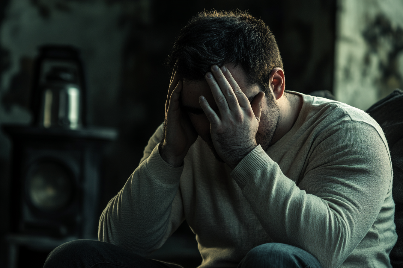 Άνδρας με το κεφάλι ανάμεσα στα χέρια | Πηγή: Midjourney